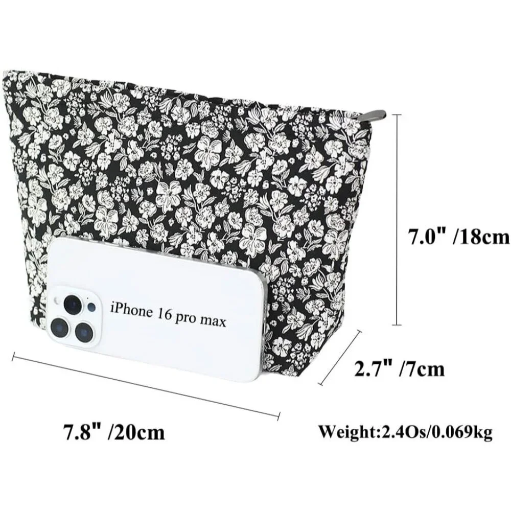 Floral Jacquard Makeup Bag Large Capacity Cosmetic Travel Organizer Pouch